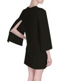 Cape-Sleeve Jewel-Neck Mini Dress, Black