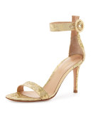 Portofino Lace Ankle-Strap 85mm Sandal, Gold