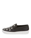 Leo Embellished Leather Slip-On Sneaker, Black