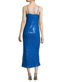 Havita Sequin-Embellished Midi Slip Dress, Neptune Blue