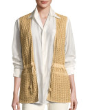 Tracy Woven Leather Drawstring Vest, Tan