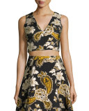 Sleeveless Paisley Embroidered Crop Top, Black/Gold