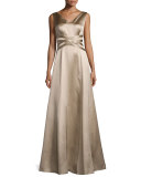 Sleeveless V-Neck Satin Gown, Mocha