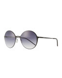 I-Metal Thin Round Gradient Sunglasses, Black