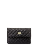 Quilted Leather Fold-Over Clutch Bag, Black