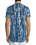 Gold Paint-Splatter Printed Short-Sleeve T-Shirt, Silver
