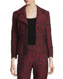3/4-Sleeve Two-Button Jacquard Jacket, Marsala