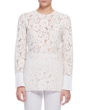 Long-Sleeve Lace Blouse, Ivory