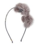 Fur-Bow Rhinestone Headband, White/Silver