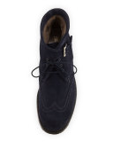 Perforated Suede Lace-Up Oxford, Navy