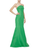 Strapless Fold-Neck Mermaid Gown, Green