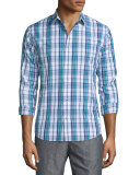 Plaid Long-Sleeve Sport Shirt, Navy