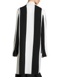Colorblock Notched-Collar Long Coat, White/Multi