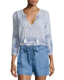 Deandra Split-Neck Printed Top