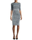 Half-Sleeve Seamed Sheath Dress, Navy