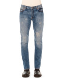 Distressed Slim-Fit Denim Jeans, Blue