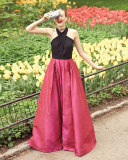 Sleeveless Beaded Jersey & Taffeta Ball Gown, Black/Magenta