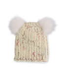 Mimi Knit Hat with Fur Pom Poms, Cream/Pink