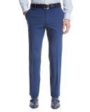 Flat-Front Wool Trousers, Blue