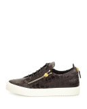 Men's Croc-Embossed Low-Top Sneaker, Chocolate