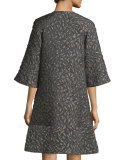 Elbow-Sleeve Jacquard Topper, Gray