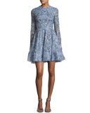 Sequined Long-Sleeve Cocktail Dress, Faded Blue