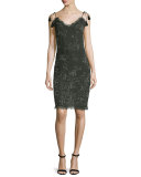 Remsen Metallic-Embroidered Dress, Camouflage