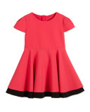 Cap-Sleeve Italian Cady Fit-and-Flare Dress, Rose, Size 8-14