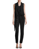 Sleeveless Jersey & Silk Chiffon Jumpsuit, Black
