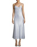 Fresia Sleeveless Metallic Midi Slip Dress, Medium Gray