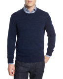 Cashmere-Cotton Athletic Crewneck Sweater, Navy/Denim