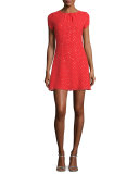 Glitter-Dot Cap-Sleeve A-Line Dress, Red/Gold