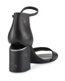 Abby Rose-Print Leather Sandal, Black