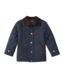 Corduroy-Trim Quilted Jacket, Navy, Size 2-7