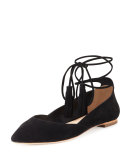 Penelop Suede Ankle-Wrap Flat, Black