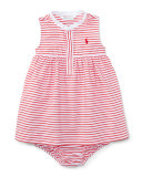 Sleeveless Striped Henley Shirtdress w/ Bloomers, Red/White, Size 9-24 Months