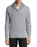 Neiman Marcus Cashmere by Billy Reid Shawl-Collar Textured Sweater, Gray