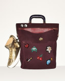Orsett Space Invader Large Suede Tote Bag, Burgundy