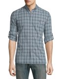Slim-Fit Plaid Sport Shirt, Denim