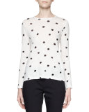 Long-Sleeve Dot-Print T-Shirt, White/Black