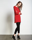 3/4-Sleeve Studded Tunic, Red, Plus Size