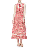 smocked-waist ikat midi dress, red chestnut/multi