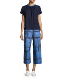 Grid-Plaid Cropped Pants, Cobalt/Cornflower