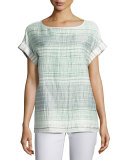 Lori Short-Sleeve Palmetto Crinkle-Stripe Blouse, Multi Pattern