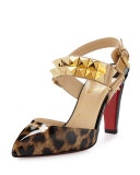 Ziggoo Spiked Red Sole Slingback Pump, Patent Leopard