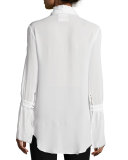 Fine-Pleat Pussy-Bow Silk Blouse
