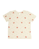 Short-Sleeve Rosebud & Polka-Dot Cashmere Sweater, Cream, Size 4-8