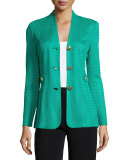 Textured Gold-Button Jacket, Petite 