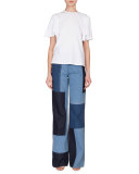 Patchwork-Front Flared-Leg Jeans, Blue