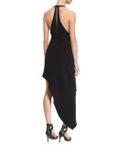 Nadja Halter-Neck Asymmetric Gown, Black